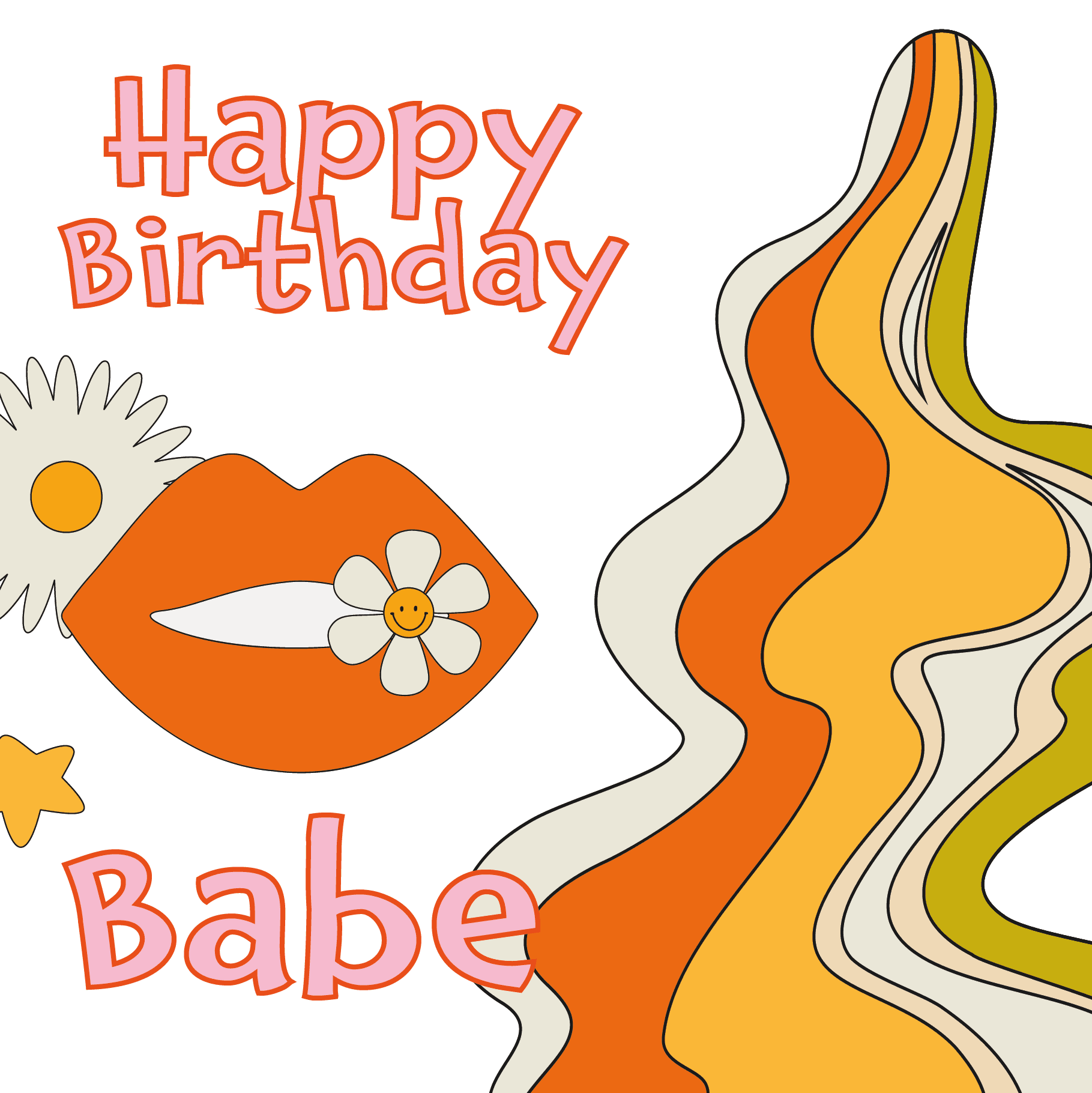 Retro 1970s Birthday Card for Babe